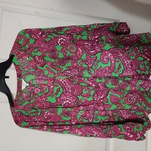 Crown and Ivy pink and green 3/4 sleeve blouse